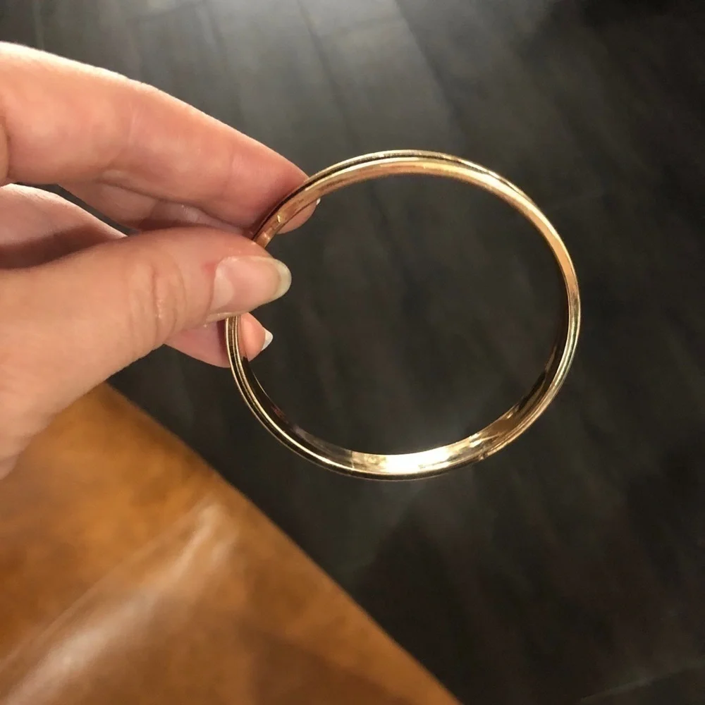 Blue Glitter Gold Tone Metal Bangle Bracelet